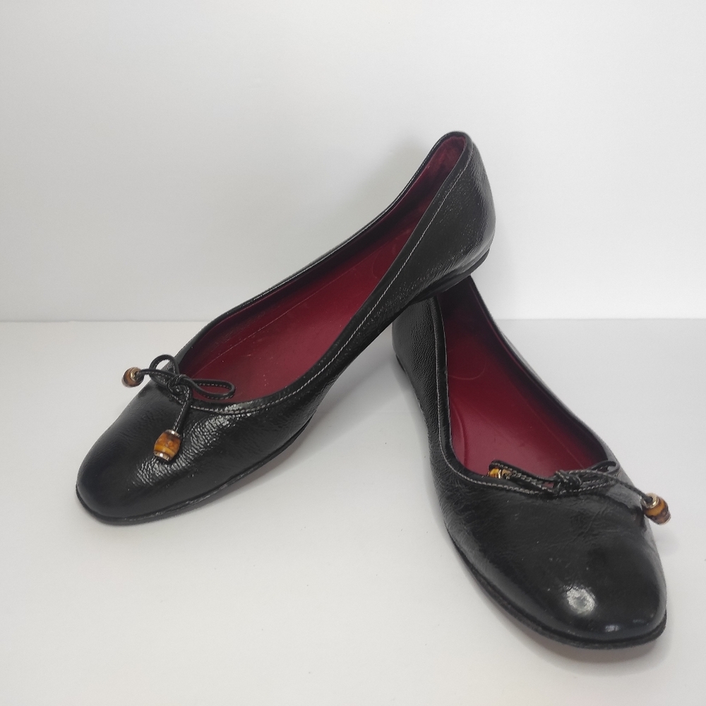 Gucci Black Leather Ballet Flats with Burgundy Interior